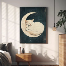 Sleeping White Cat on Crescent Moon beroemd gemaak