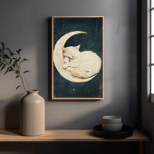 Sleeping White Cat on Crescent Moon beroemd gemaak Poster