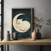Sleeping White Cat on Crescent Moon beroemd gemaak Poster