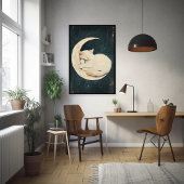 Sleeping White Cat on Crescent Moon beroemd gemaak Poster