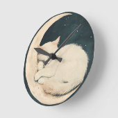 Sleeping White Cat on Crescent Moon beroemd gemaak Ronde Klok (Hoek)