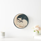 Sleeping White Cat on Crescent Moon beroemd gemaak Ronde Klok (Huis)