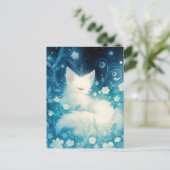Sleeping White Fox in Blue Midnight Garden Briefkaart (Staand voorkant)