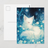 Sleeping White Fox in Blue Midnight Garden Briefkaart (Voorkant / Achterkant)