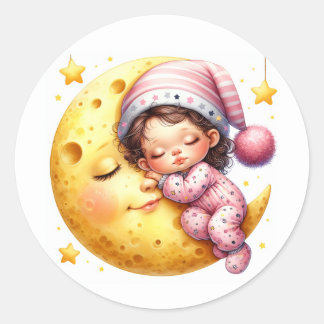 Sleeping with the Moon Girl's Baby Shower Ronde Sticker