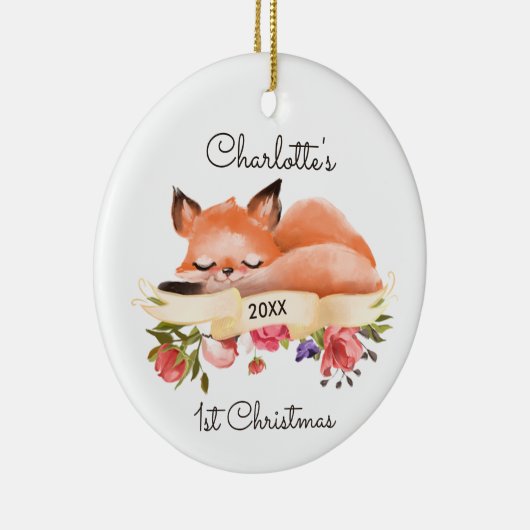 Sleeping Woodland Fox Aangepaste Baby's 1e mas Keramisch Ornament (Rechts)