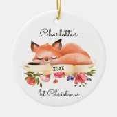 Sleeping Woodland Fox Aangepaste Baby's 1e mas Keramisch Ornament (Voorkant)