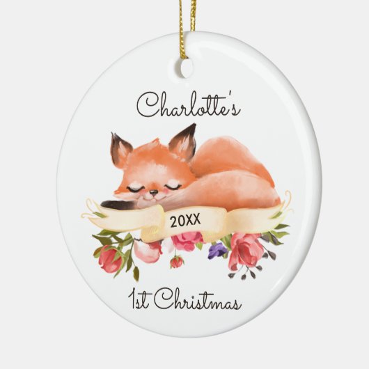 Sleeping Woodland Fox Aangepaste Baby's 1e mas Keramisch Ornament (Links)