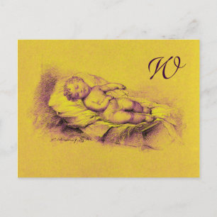 SLEEPKIND, GOUD GEEL BABY SHOWER MONOGRAM UITNODIGING BRIEFKAART