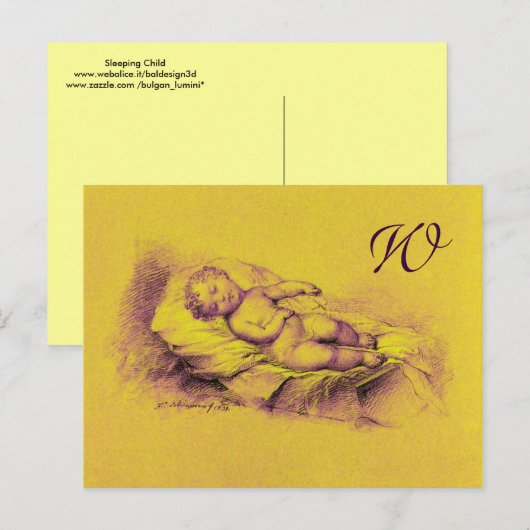SLEEPKIND, GOUD GEEL BABY SHOWER MONOGRAM UITNODIGING BRIEFKAART (Voorkant / Achterkant)