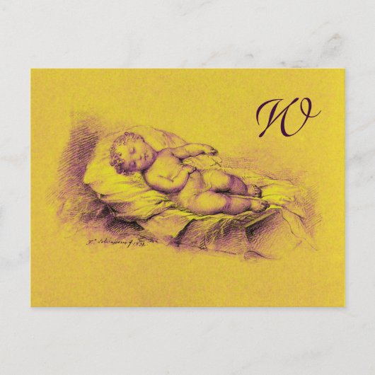 SLEEPKIND, GOUD GEEL BABY SHOWER MONOGRAM UITNODIGING BRIEFKAART (Voorkant)