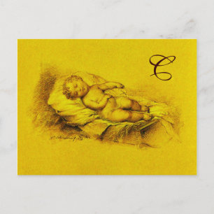 SLEEPKIND, GOUD GEEL BABY SHOWER MONOGRAM UITNODIGING BRIEFKAART