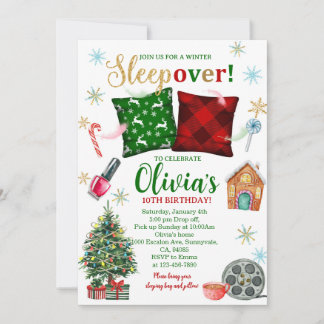 Sleepover Birthday Invitation: Christmas Pajama Kaart