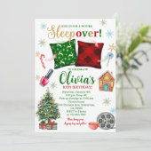 Sleepover Birthday Invitation: Christmas Pajama Kaart (Staand voorkant)