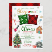 Sleepover Birthday Invitation: Christmas Pajama Kaart (Voorkant / Achterkant)
