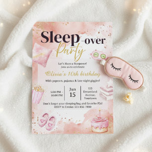 Sleepover Birthday Invitation • Pink Pajama Party Kaart