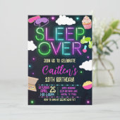 Sleepover Birthday Neon Slumber Party Kaart (Staand voorkant)