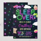 Sleepover Birthday Neon Slumber Party Kaart (Voorkant / Achterkant)