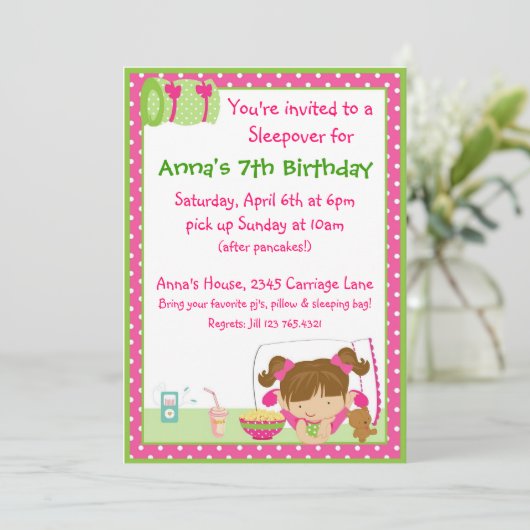 Sleepover Brunett Kaart (Staand voorkant)