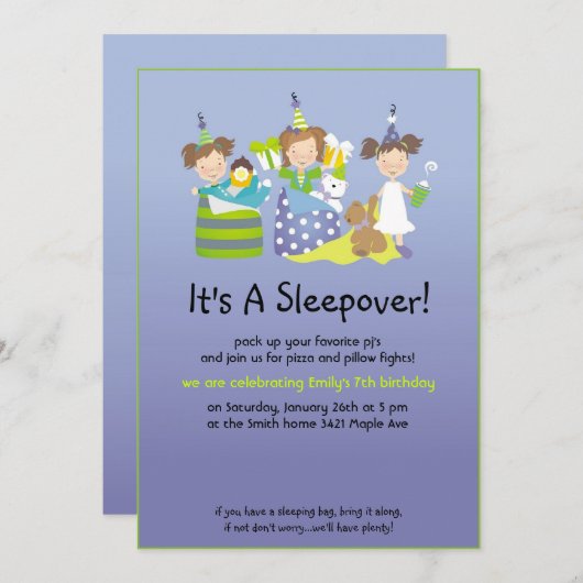 Sleepover- en kussengevechten kaart (Voorkant / Achterkant)