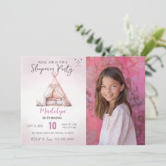 Sleepover Foto Boho Teepee Slumber Party Verjaarda Kaart (Staand voorkant)