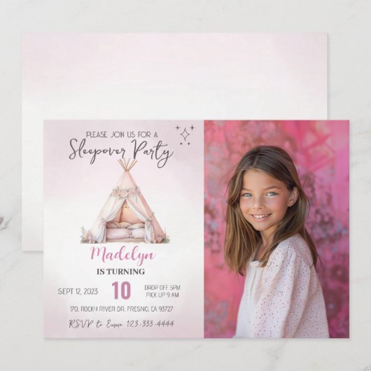 Sleepover Foto Boho Teepee Slumber Party Verjaarda Kaart (Voorkant / Achterkant)