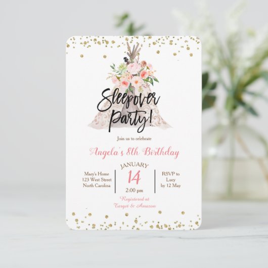 Sleepover Girl Party Uitnodiging (Staand voorkant)