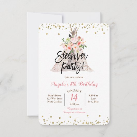 Sleepover Girl Party Uitnodiging (Voorkant)
