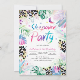Sleepover Leopard Party Birthday Invitation Kaart