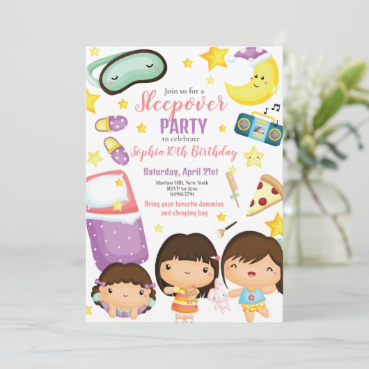 Sleepover Meisje Slumber Party Verjaardag Kaart (Staand voorkant)