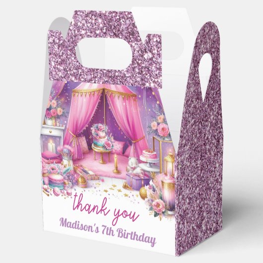 Sleepover Meisje Verjaardag Custom Roze Paarse Gou Bedankdoosjes (Geopend)