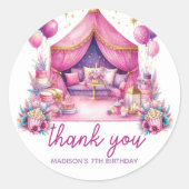 Sleepover Meisje Verjaardag Gepersonaliseerd Dank Ronde Sticker (Voorkant)