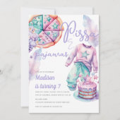 Sleepover Meisje Verjaardag Pizza & Pyjama Kaart (Voorkant)