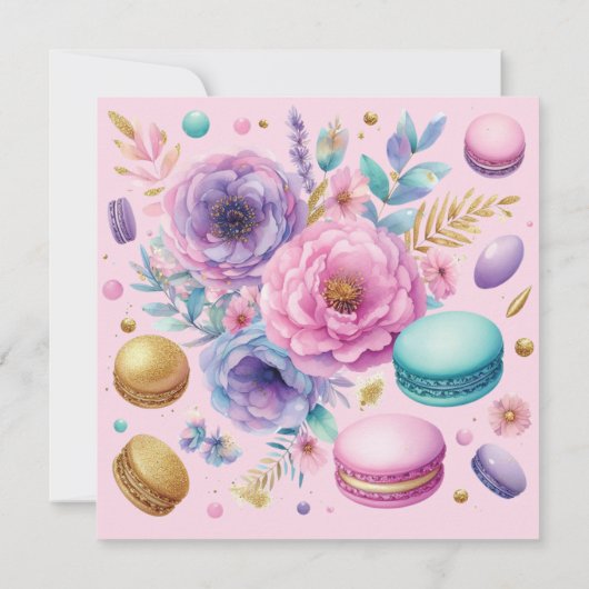 Sleepover Meisje Verjaardag Popcorn & Macarons Bedankkaart (Achterkant)