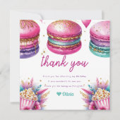 Sleepover Meisje Verjaardag Popcorn & Macarons Bedankkaart (Voorkant)