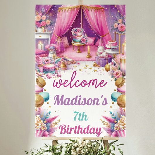 Sleepover Meisje Verjaardag Welkom Roze Paarse Gou Poster