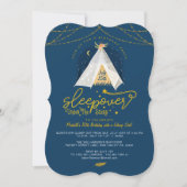 Sleepover onder de Stars Tepee Navy Gold Birthday Kaart (Voorkant)