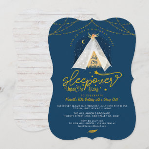 Sleepover onder de Stars Tepee Navy Gold Birthday Kaart