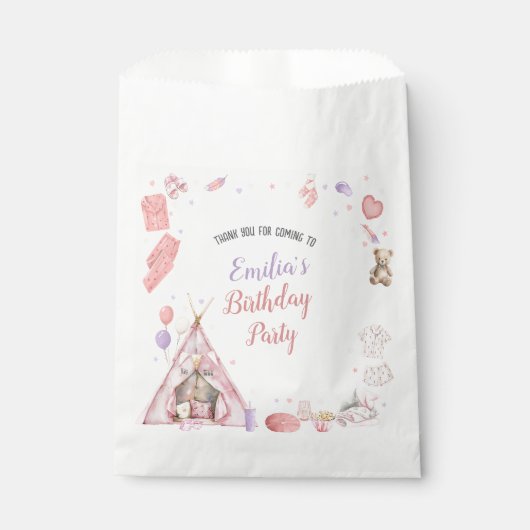 Sleepover Pajama Birthday Party Bedankzakje (Voorkant)