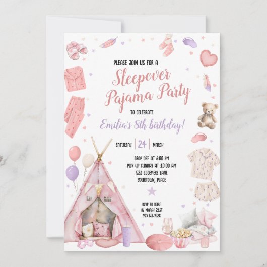 Sleepover Pajama Birthday Party Kaart (Voorkant)