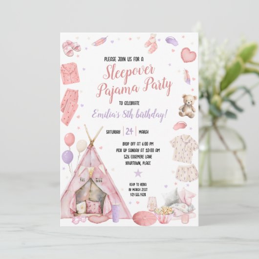 Sleepover Pajama Birthday Party Kaart (Staand voorkant)