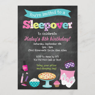 Sleepover Pajama Slumber Party Chalkboard Kaart