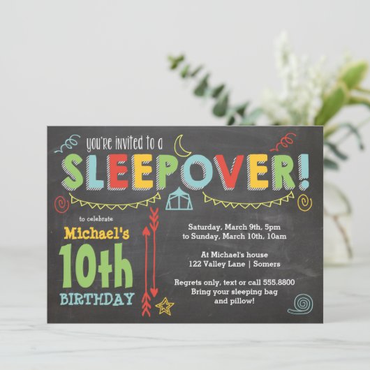 Sleepover Party, Chalkboard en Vette kleuren Kaart (Staand voorkant)