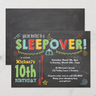 Sleepover Party, Chalkboard en Vette kleuren Kaart