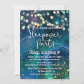 Sleepover Party Galaxy String Lights Blauwe Verjaa Kaart (Voorkant)