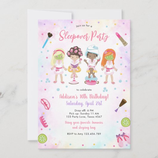 Sleepover Party Girl Spa Pink Birthday Invitation Kaart (Voorkant)