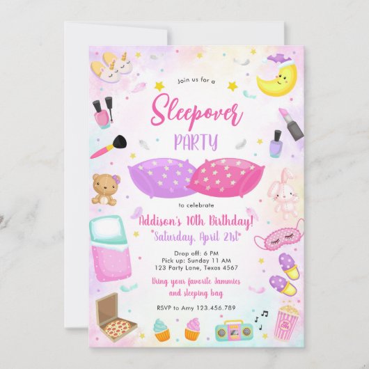 Sleepover Party Girl Spa Pink Birthday Invitation Kaart (Voorkant)