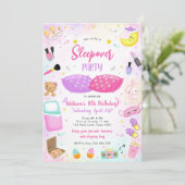 Sleepover Party Girl Spa Pink Birthday Invitation Kaart (Staand voorkant)