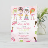 Sleepover Party Girl Spa Pink Birthday Invitation Kaart (Staand voorkant)