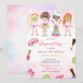Sleepover Party Girl Spa Pink Birthday Invitation Kaart (Voorkant / Achterkant)
